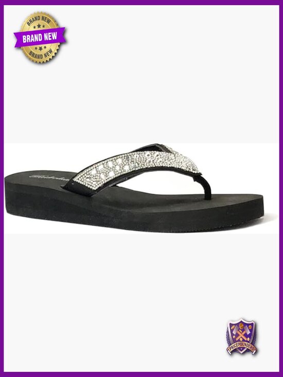 Shoes - Rhinestone T-Strap Wedge Sandals Platform Flip Flops
